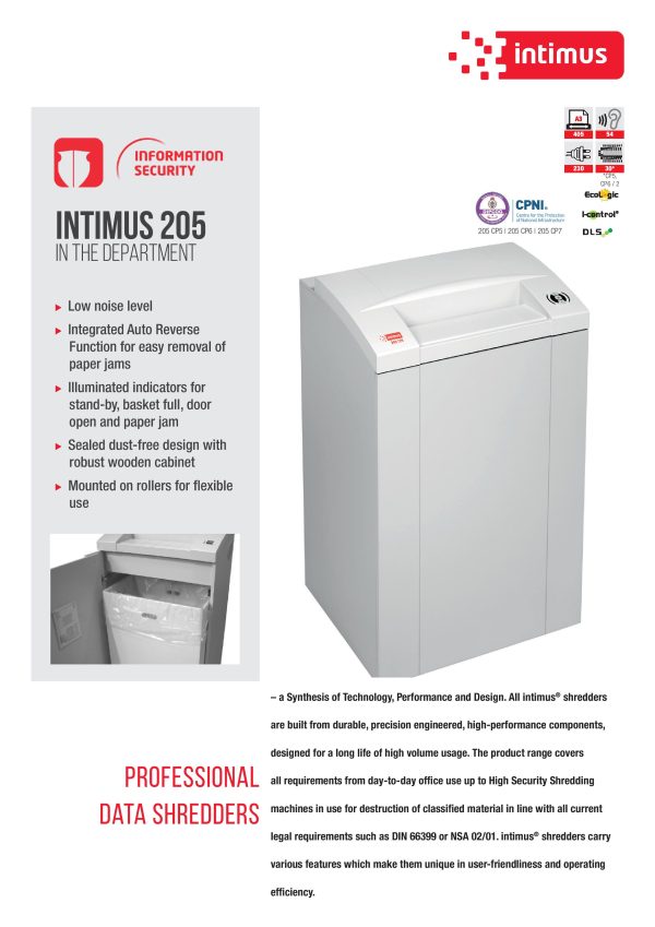 INTIMUS Paper Shredder Machine 205-SP2, 205-CP4, 205-CP5, 205-CP6, 205-CP7 - Image 2