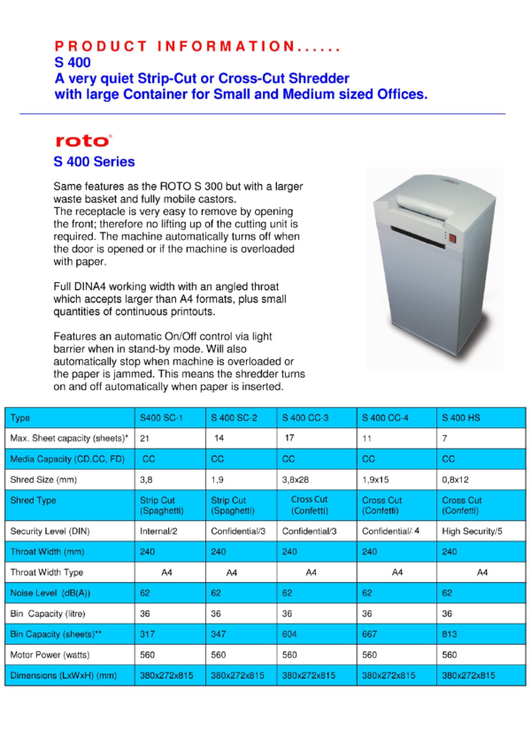 ROTO Paper Shredder Machine S400 Series - Image 2