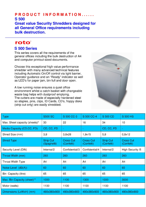 ROTO Paper Shredder Machine S500 Series - Image 2