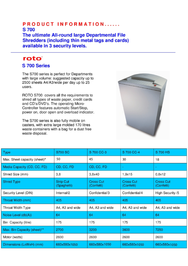 ROTO Paper Shredder Machine S700 Series - Image 2