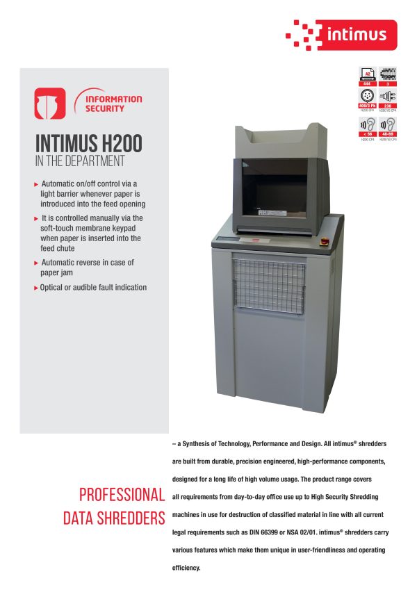 INTIMUS Paper Shredder Machine H200-CP4, H200-VS - Image 5